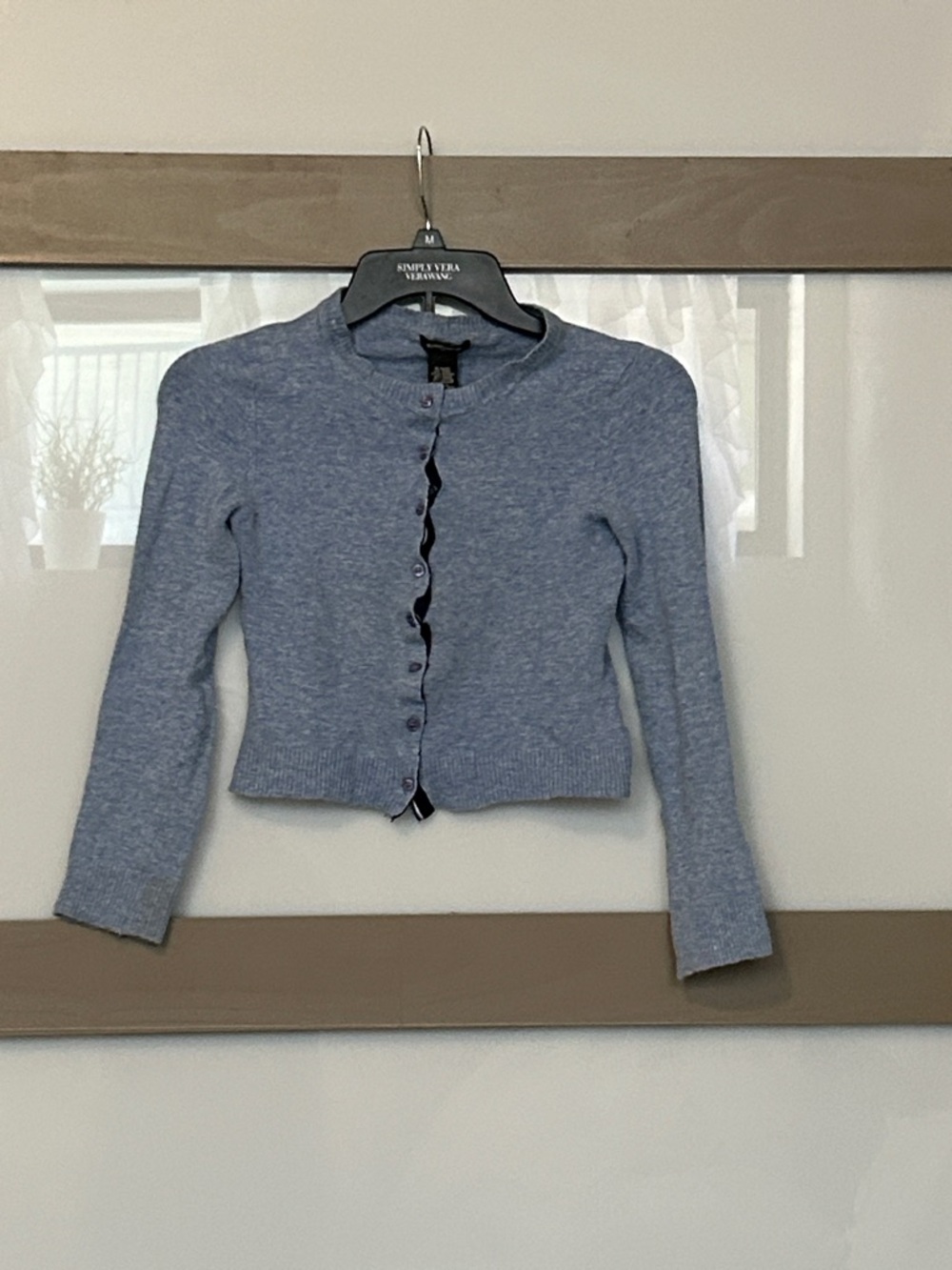 Eyeshadow Light Blue Ruffled Button Cropped Cardigan